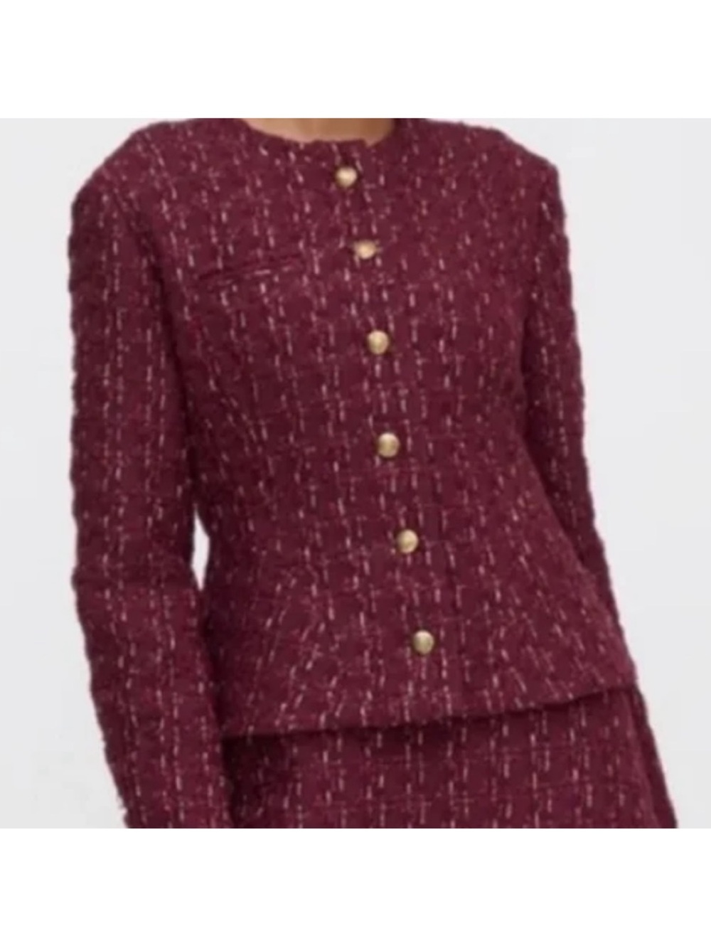 NWT Hill House The Valentina Jacket Tweed Blazer Burgundy Size XL - Picture 5 of 11